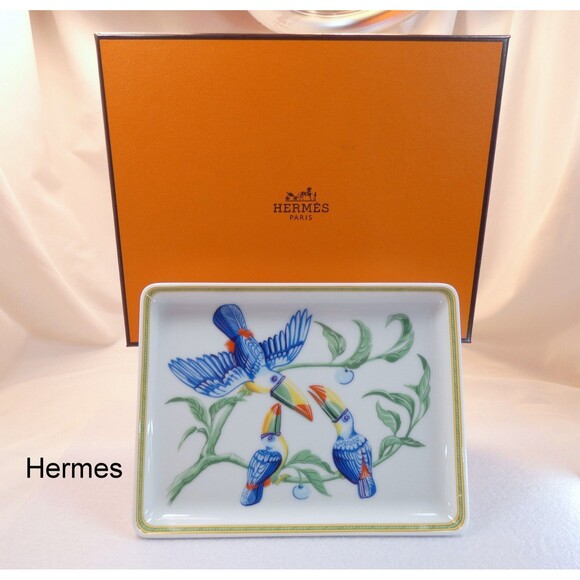 Hermes France Limoge "Toucans" Rectangle Sushi Plate Porcelain New -Case - Picture 1 of 8